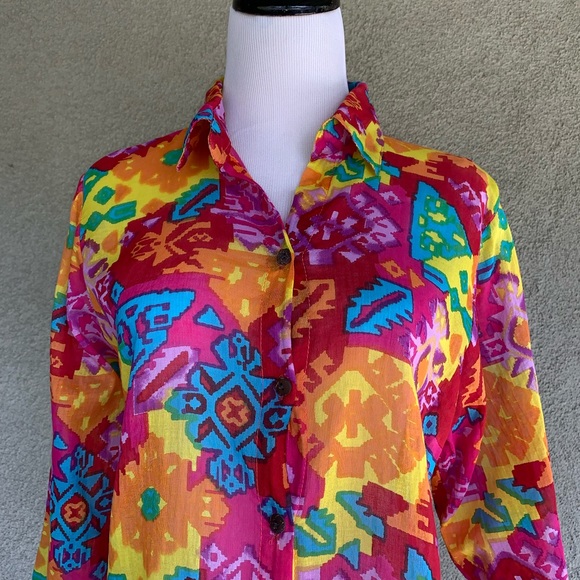 🔥5/$20🔥 “Bam Bam” Colorful Cotton Semi-Sheer Shirt - Picture 5 of 8